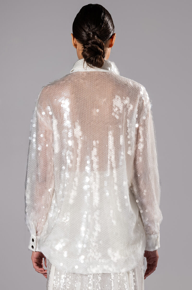 COLD AS ICE SEQUIN BUTTON DOWN SHIRT