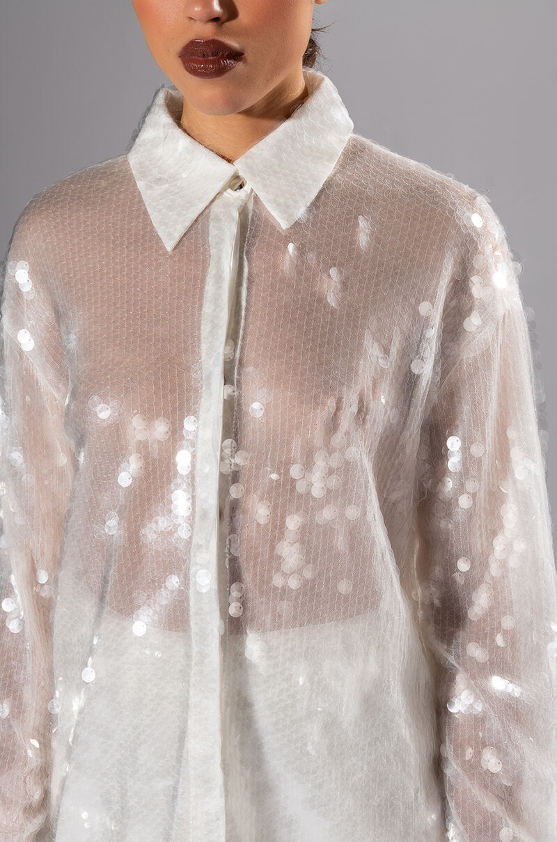 COLD AS ICE SEQUIN BUTTON DOWN SHIRT