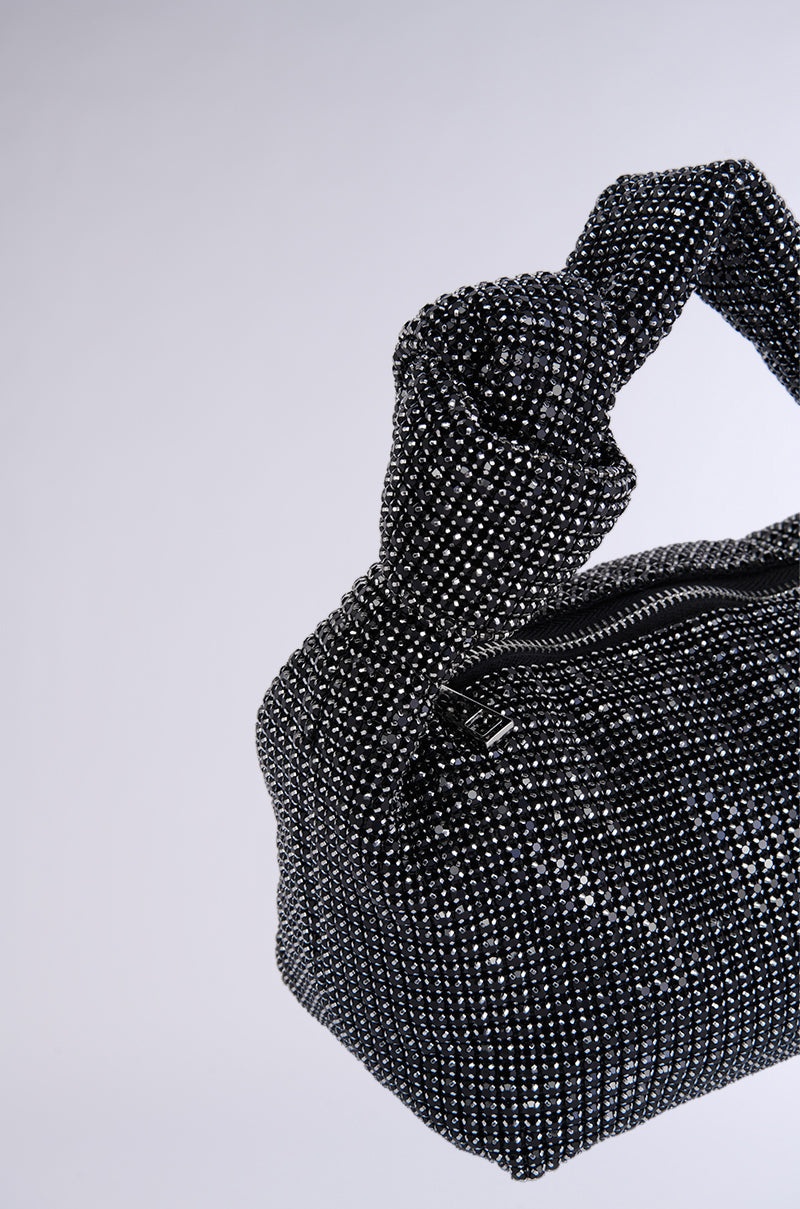 COME CLOSER RHINESTONE PURSE IN BLACK