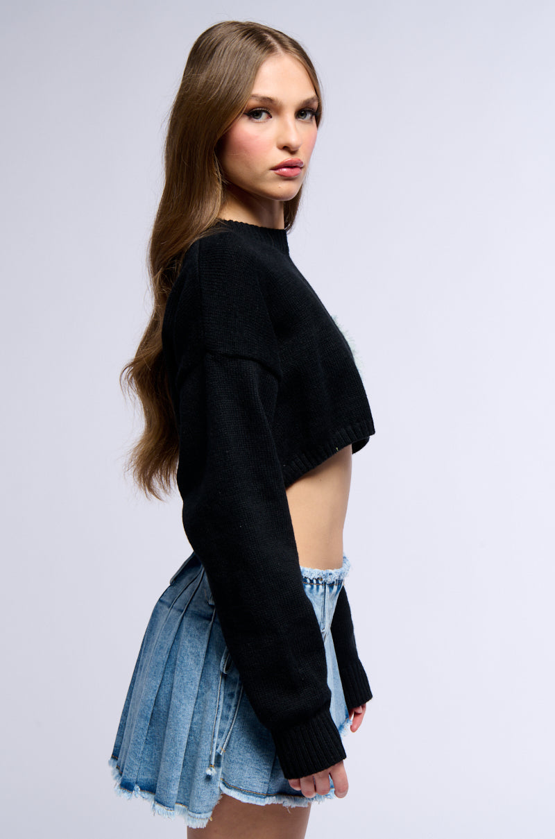 COOL GIRL KNIT DENIM CROPPED SWEATER