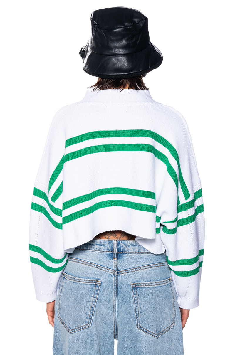 DEEP FEELINGS STRIPED DEEP V SWEATER